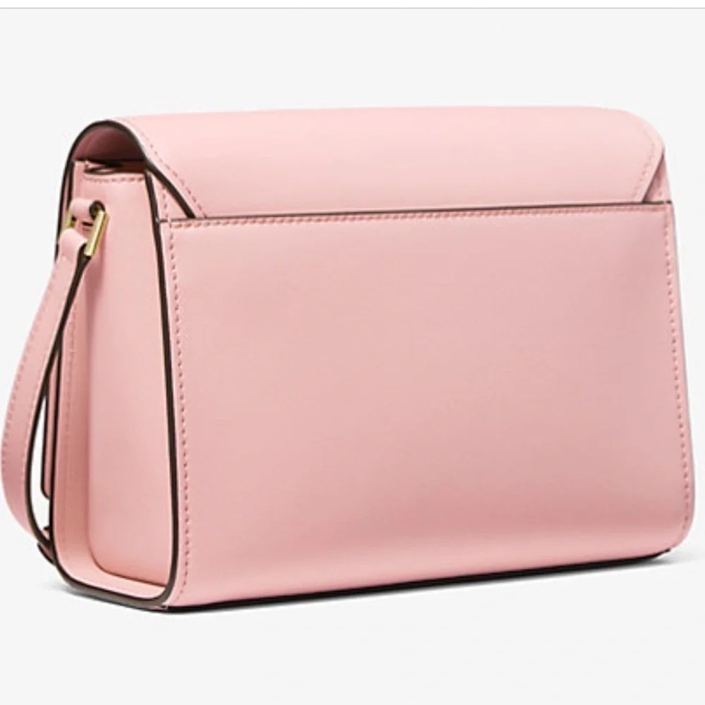 Michael Kors Powder Blush Medium Flap Messenger Leather Bag with Gold Logo